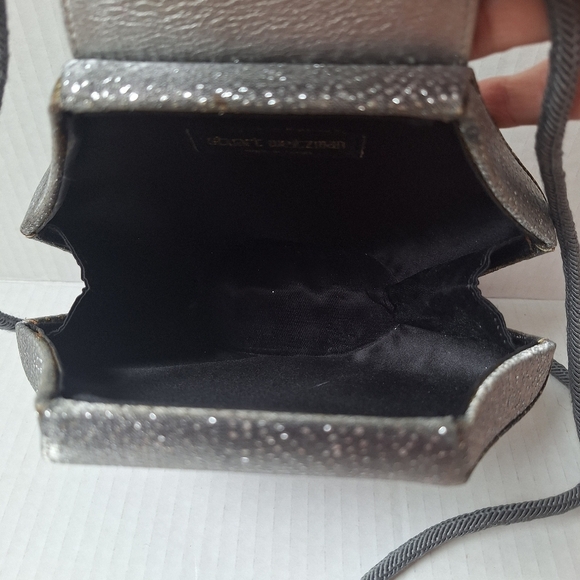 Vintage Stuart Weiztman Gray W/Sparkle Snap Closure Clam Shell Shoulder Bag - Picture 5 of 8